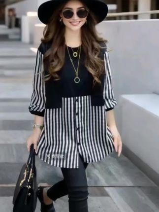 #百搭上衣 早秋大码假两件双拼大码宽松衬衫#穿出青春活力 #穿出自己的风格 #穿出女人味 #今年最流行穿搭