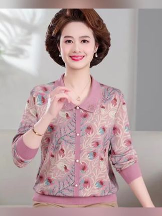 妈妈中年春装翻领长袖T恤新款上衣中老年妇女春秋洋气宽松打底衫#谁穿谁好看 #时尚妈妈装