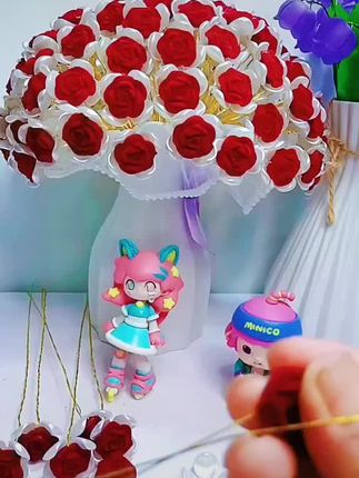 99朵植绒玫瑰花#手工花