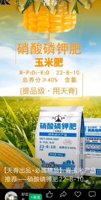 天脊玉米肥22—8—10