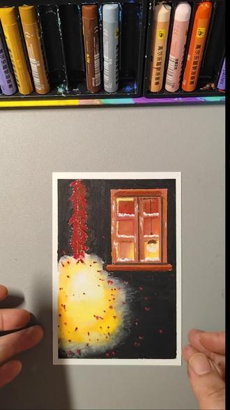 零基础学油画棒第63天-窗外的爆竹声你听见了吗?#真实生活分享计划 #艺术在抖音 #画出我的赛博烟花 #油画棒 #日常瞎画