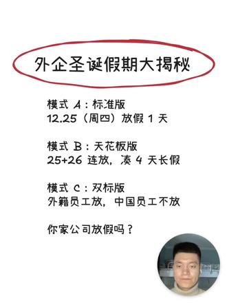 大型“凡尔赛”现场 外企圣诞假期到底放几天?
#外企#圣诞 #圣诞的100种打开方式 #放假 #wlb