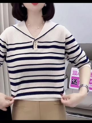 海军领翻领条纹针织衫#优雅气质 #休闲百撘 #针织衫 #打底衫 #内搭外穿都好看@上热门🔥🔥🔥 @巨量千川