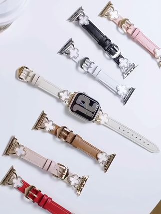 适用iwatch9苹果s10手表applewatch8/se创意四叶草表带真皮高级感#手表带#手表表带#腕表带