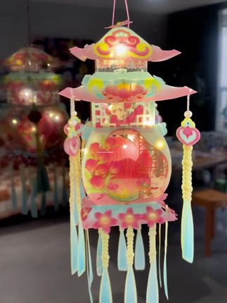 哇塞,这是我今年见过的最美的宫灯了,氛围感拉满#手工diy #中秋灯笼 #宫灯
