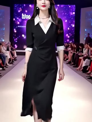 大码女装秋季爆款气质轻奢高级感连衣裙拼接收腰遮肚子开叉长裙子#优雅气质 #气场全开 #引领时尚潮流 #高端大气 #气质范 @DOU+小助手