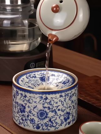 #国潮风汝窑茶渣缸#汝窑烟灰缸#家用客厅带盖陶瓷茶渣缸#水盂杯洗#防飞灰烟灰缸