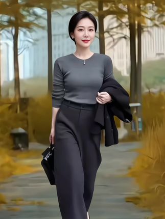 秋季新款,时尚洋气的高腰气质的阔腿裤#早秋黑白灰穿搭测评#晒晒我的秋日穿搭 #显瘦显高显腿长 #时尚洋气#小米粒时尚穿搭