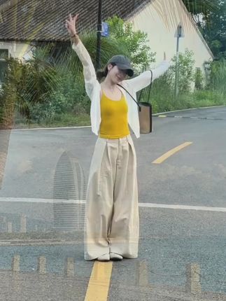 #高级感穿搭 开衫,吊带护腿裤三件套#简约穿搭