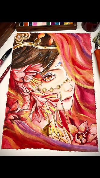 千载风华 尽在红袖之间#王者荣耀 #貂蝉 #貂蝉马年限定 #水彩 #手绘