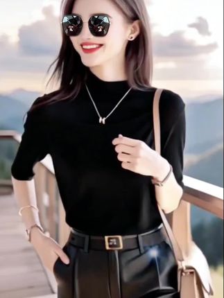 春秋半高领中袖打底衫高级感经典翻领英伦风阔形风衣女2024春秋新款设计感中长款外套#春秋穿搭 #时尚气质穿搭
