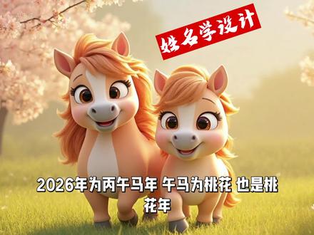 2026年为丙午马年,也是桃花年。值班太岁为“文哲大将军”。大年初一后出生的宝宝都属马。属马的宝宝适合什么名字呢?怎么设计名字能让宝宝赢在起跑线上?能一鸣惊人,朗朗上口还能讨本命太岁爷宠溺。 #姓名学 #名字 #名字大全 #属马 #赢在起跑线