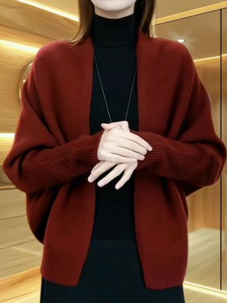春秋洋气红色长袖保暖宽松针织开衫大码女装遮肚子百搭毛衣外套#春秋穿搭 #针织开衫#开衫外套#大码开衫外套