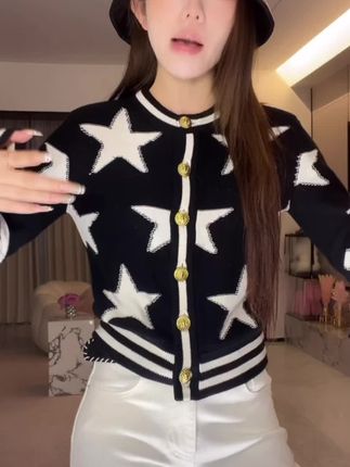 九州诚品/JZZDEMM五角星提花金扣小香F开衫外套女时尚气质上衣潮