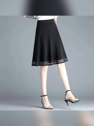 黑色a字裙半身裙女夏季时尚半截中裙2025新款显瘦今年流行伞裙子 #气质半身裙 #伞裙 #a字裙 #半身裙 #中裙