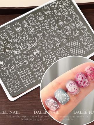 美甲印花钢板Hello Kitty猫咪模板模具印章印花油粉红凯蒂猫KT猫#美甲教程 #印花美甲 #kitty美甲 #美甲分享