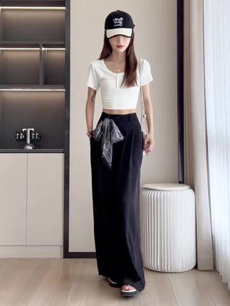 慵懒风西装宽松垂感阔腿裤女早秋新款休闲裤丝巾绑带设计