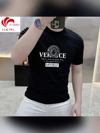 潮牌新款纯棉短袖T恤男士微修身休闲时尚半截袖圆领潮流印花上衣#品质男装 #潮牌穿搭 #男神必备 #强烈推荐 #潮男穿搭