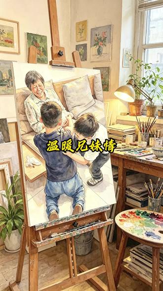 这才是真正的兄妹情,让人感动#如果下起雨 #绘画 #兄妹情 #感人