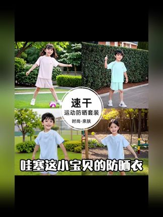 #夏季穿搭 #夏季必备 夏天孩子出去玩不想被晒黑的,一定要试试这套UPF50+防晒套装,它是真的可以阻隔紫外线的,而且还是冰感面料,上身凉快又透气,版型也是专为爱跑爱跳的孩子设计的,穿着没有束缚感,不管是户外运动还是日常穿搭都很合适,趁天气还没热起来,赶紧给孩子安排上吧!