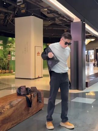 【黑标重工】秋季流光风牛仔裤石洗深灰男士百搭小直筒牛仔裤6018