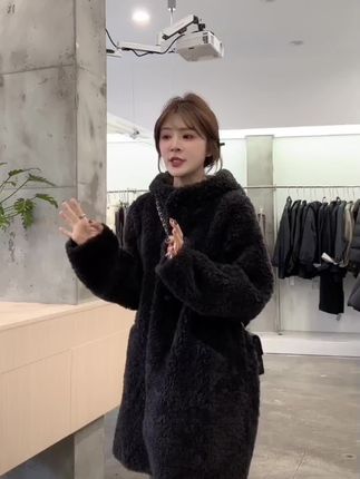 【时光】韩版连帽绵羊毛外套#绵羊毛大衣 #韩版穿搭 #质量杠杠滴 #不显胖