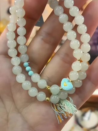 精美珠宝18K藕粉双圈爱心手串#手串 #串珠 #手串搭配 #手饰