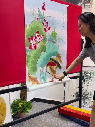 经不经典我不管,只喜欢这一款九鱼图荷花鱼《连年有余》工笔作品#手绘 #国画 #玄关画