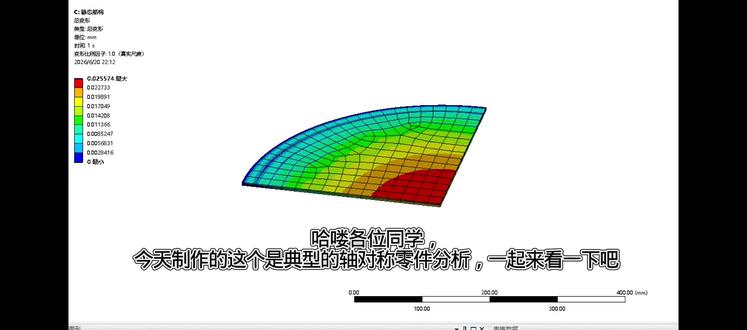 ANSYS双层圆板热‑结构耦合|1/4对称模型与整模型 本次仿真分析铝‑钢双层粘接圆薄板,外径300mm,板边简支。施加热温升80℃与径向非均布压力耦合载荷。
采用1/4对称模型施加对称约束,和完整圆板仿真对照。二者最大挠度0.025574mm结果一致,精度相同。对称模型网格更少,求解耗时显著降低。通过调整铝、钢层厚比例,可探究厚度比对薄板中心挠度的变化规律,用于双金属片受热弯曲性能校核。###足球搭子有伊利
