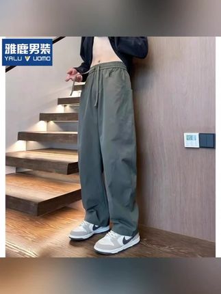 雅鹿软壳防水弯刀工装裤男款早秋季宽松直筒休闲裤子潮牌美式机能#工装裤#休闲裤