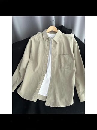 卡其色工装衬衫男款春季高级感长袖叠穿棉质衬衣cleanfit 早秋的第一件衬衫!! #男生穿搭 #ootd穿搭 #衬衫 #今天穿什么 #男生秋天穿搭