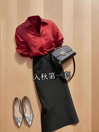 #酒红色缎面衬衫自带光泽感,垂坠度绝了,显白又显贵;黑色半身裙版型超正,高腰设计把比例拉满,80-150斤都能穿出利落感~搭配银灰色尖头鞋和黑色锁扣包,从通勤到轻社交都能hold住,这质感谁看了不迷糊!职场穿搭天花板 #高级感气质穿搭 #早秋套装推荐 #微胖穿搭显瘦 #上班族ootd
