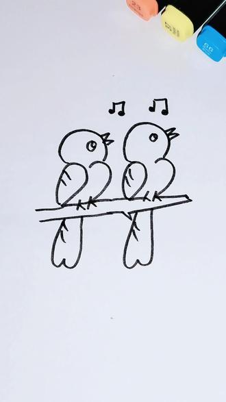 4个2画小鸟 #儿童简笔画 @抖音小助手 @抖音作者助手