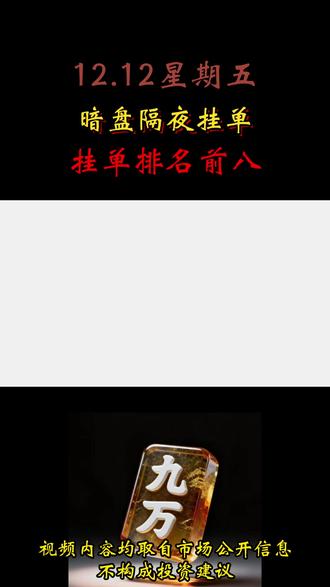 12.12隔夜挂单早报,挂单前八 #股民 #干货分享