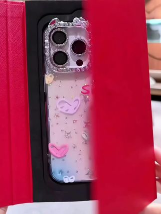 适用苹果系列iPhone16新款手机壳时尚优雅晕染蝴蝶结满边钻框闪钻#仙女必备 #创意手机壳