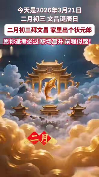 2026年3月21日 二月初三 文昌诞辰 二月初三拜文昌 家里出个状元郎 愿你逢考必过 职场高升 前程似锦! #文昌 #文曲星 #二月初三 #状元 #前程似锦