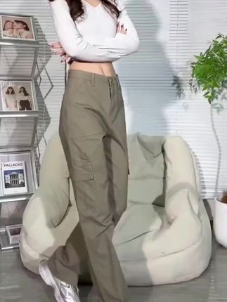 真维斯夏季工装高腰阔腿牛仔裤女款高品质薄款新款宽松爆款直筒裤 #宽松直筒裤 #夏季工装裤  #高腰阔腿裤