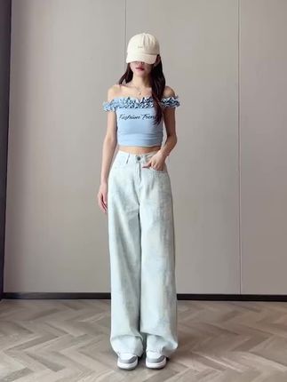 蜜蜜穿搭中国风提花牛仔裤女2025秋季宽松小个子国潮印花阔腿裤子#裤子穿搭 #早秋穿搭 #国风牛仔裤 #国风阔腿裤推荐 @DOU+小助手