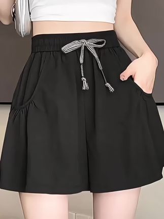 新款速干短裤女夏季薄款宽松显瘦阔腿高腰a字抽绳松紧腰休闲裤#百搭裤子 #显高显瘦穿搭 #夏季穿搭 #遮肉显瘦穿搭 #显瘦穿搭