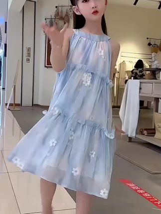 女童雪纺连衣裙夏装2025新款儿童薄款吊带公主裙大童女孩沙滩裙子#高品质童装 #生女儿就是用来打扮的 #每日童装穿搭分享 #谁穿谁好看系列 #这也太好看了