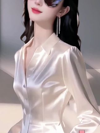 2025年春季新款洋气独特别致漂亮白色醋酸缎面掐腰小众衬衫女装款