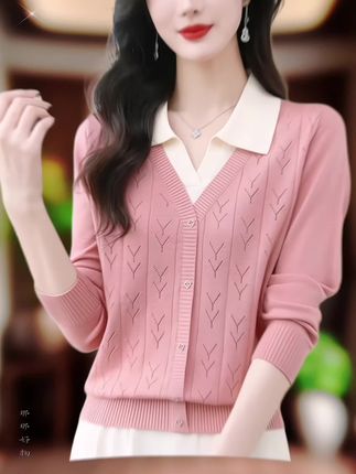 假两件针织上衣女春秋装新款气质时尚洋气POLO领毛衣宽松针织衫#针织衫#品质女装#时尚穿搭 #洋气减龄#春秋新款#宽松版型