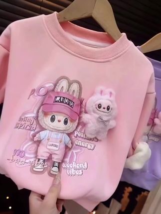 女童秋季新款加绒加厚卫衣女宝拉布布玩偶可爱圆领上衣儿童女孩秋冬保暖洋气休闲百搭卫衣#高品质童装 #女童穿搭 #女童卫衣 #女童加绒卫衣 #潮童必备