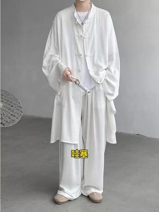 长款防晒外套男春季汉服男装禅意棉麻居士服长袍演出话剧道袍套装