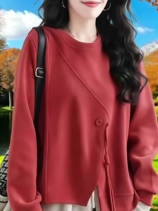 纯棉卫衣春秋款女2025年潮流时尚圆领拼接宽松显瘦通勤慵懒风上衣#休闲减龄穿搭 #穿出自信穿出美丽 #时尚潮流穿搭 #通勤搭配#轻奢女装