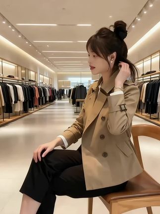 小个子短款风衣外套女早秋季新款春秋显瘦上衣#每日分享 #新品穿搭 #外套穿搭 #完美搭配 #春秋穿搭