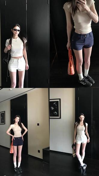 【番茄妹妹】穿搭公式 美式复古简约短裤女包臀热裤褶皱超短裤 #今日穿搭 #ootd穿搭 #辣妹穿搭