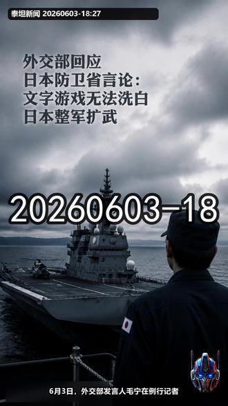 外交部回应日本防卫省言论:文字游戏无法洗白日本整军扩武 6月3日,外交部发言人毛宁在例行记者会上回应日本防卫省相关言论,称日本试图以概念包装掩盖整军扩武行动。她指出,日本长期回避军国主义侵略历史和国际法义务,近年来又以“集体自卫权”“反击能力”“装备技术合作”等说法解释海外派兵、进攻性力量建设和杀伤性武器出口,实质上是在为“再军事化”寻找说辞。中方认为,数字和实际行动比文字表述更能说明问题,日本越是遮掩,地区国家和国际社会越应保持警惕。该表态延续了中方对日本安全政策右转、军事角色扩张和地区安全风险上升的担忧,也提示相关国家关注日本安全政策变化可能带来的外溢影响。后续争议仍将围绕日本防务预算、装备出口和同盟军事协作是否突破和平宪法约束展开。 #新闻 #热点 #实时新闻