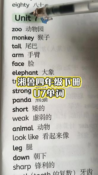 湘鲁版英语四年级下册第七单元单词