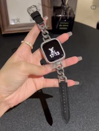 金属链条拼接高级真皮表带适用s10applewatch89苹果手表SE6设计款